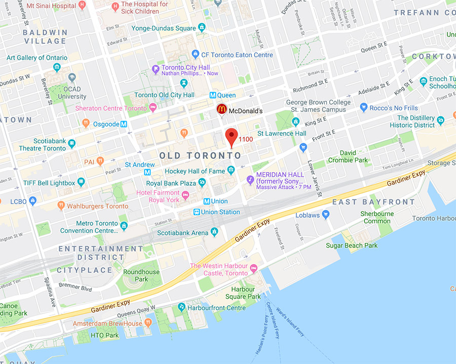 Map of location of ALAS legal advice services in Toronto